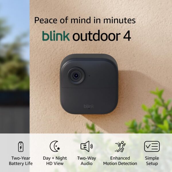 Blink Outdoor 4 – Wireless smart security camera, two-year battery, 1080p HD day and infrared night live view, two-way talk – 5 camera system