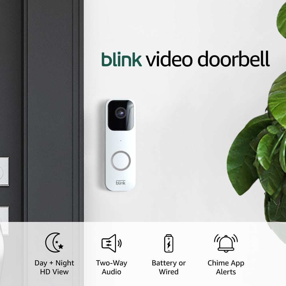 Blink Video Doorbell | Two-way audio, HD video, motion and chime app alerts, and Alexa enabled — wired or wire-free (White)