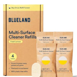 BLUELAND Multi-surface All Purpose Cleaner | Refill Tablet 4 Pack | Eco Friendly Product & Cleaning Supplies - Fresh Lemon Scent | Makes 4 x 24 Fl oz bottles (96 Fl oz total)