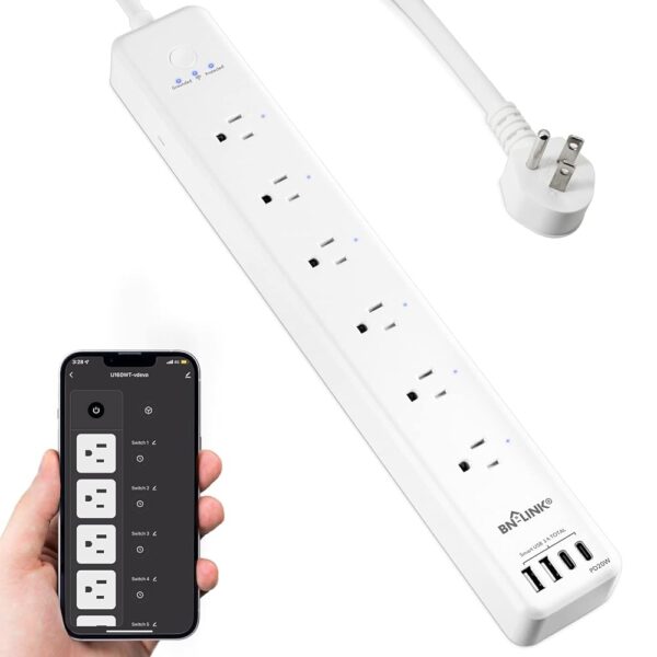 BN LINK Smart Plug Power Strip，Surge Protector with 6 Individually Controlled Smart Outlets, 4 USBs (incl. 20W USB-C), Compatible with Alexa and Google Home