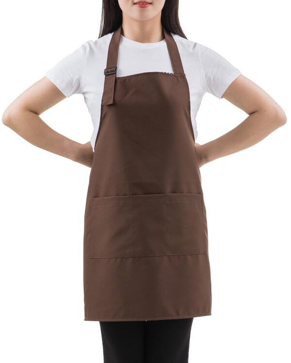 Brown Professional Resist Water Adjustable Extra Long Bib Apron 3 Pockets Home Kitchen Garden Restaurant Cafe Bar Pub Bakery for Cooking Chef Baker Servers Craft Unisex