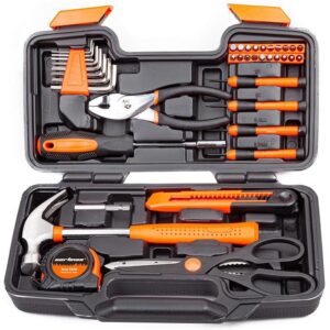 CARTMAN 39 Piece Tool Set General Household Hand Kit with Plastic Toolbox Storage Case Orange