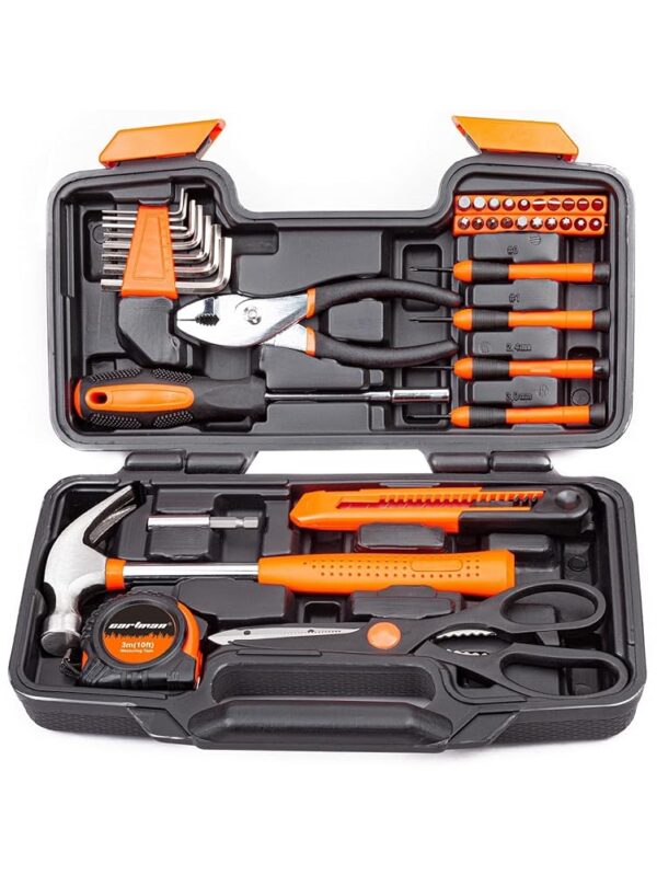 CARTMAN 39 Piece Tool Set General Household Hand Kit with Plastic Toolbox Storage Case Orange