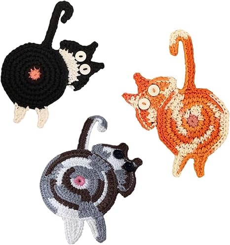 Cat Gifts for Cat Lovers 3PCS Cat Coaster Woven Creative Cute Cat Coaster Insulation Coaster Coffee and Tea Coaster Desktop Gifts