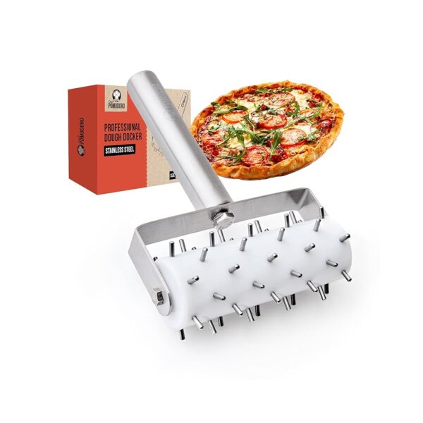 Chef Pomodoro Stainless Steel Pizza Dough Docker Roller (21 x 14.5 cm, Spike Length 7 mm) - Essential Kitchen Tool for Crackers Chef Pomodoro Stainless Steel Pizza Dough Roller