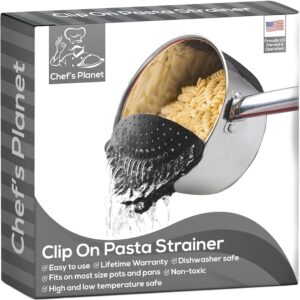 Chef's Planet Strainer - Pasta Strainer, Strainers for Kitchen, Food Strainer, Kitchen Strainer, Grease Strainer, Pot Strainer, Handy Pan, Clip on Strainer for Pots, Household...