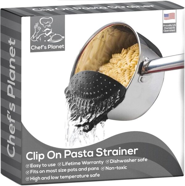 Chef's Planet Strainer - Pasta Strainer, Strainers for Kitchen, Food Strainer, Kitchen Strainer, Grease Strainer, Pot Strainer, Handy Pan, Clip on Strainer for Pots, Household...