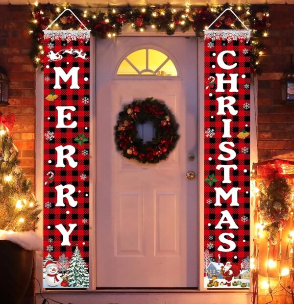 Christmas Decorations Merry Christmas Banner Xmas Porch Door Sign Welcome Banner for Wall Home Party Decor Christmas Decorations Indoor Outdoor