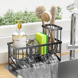 Cisily Kitchen Sink Caddy, Sponge Holder for Kitchen Sink, Kitchen Sink Organzier and Storage with High Brush Holder, Rustproof 304 Stainless Kitchen Gadgets Sink Accessories,...