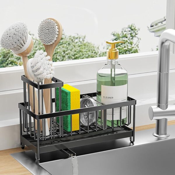 Cisily Sponge Holder for Kitchen Sink, Sink Caddy with High Brush Holder, Kitchen Sink Organizer Countertop Rustproof 304 Stainless Steel, Soap Dispenser Kitchen Organizers and...