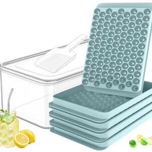 CKE Mini Ice Cube Trays, 104x4PCS Small Ice Cube Tray with Bin, Ice Scoop & Straw, Easy-Release Crushed Round Ice Cube Trays for Freezer, Chilled Drinks, Coffee, Juice (4 Pack)