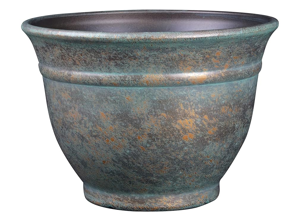 Classic Home and Garden Alena 12" Planter, Indoor Outdoor Decorative Plant Pot with Drainage, Weathered Copper