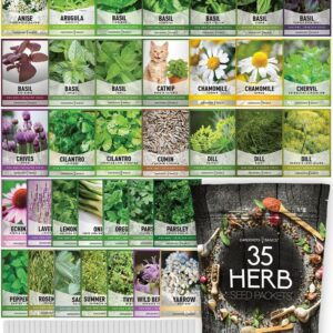 Complete Medicinal Herb Seeds for Planting Collection - 35 Best Herbs Variety Pack for Teas and Home Remedies - Indoor, Outdoor, Hydroponic Herbal Herbalist Seed - Non-GMO,...