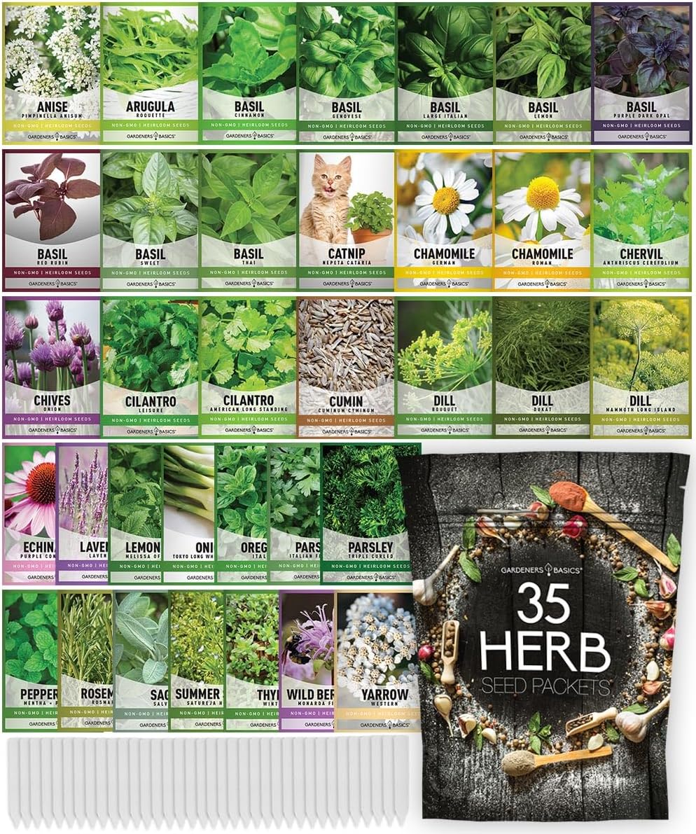 Complete Medicinal Herb Seeds for Planting Collection - 35 Best Herbs Variety Pack for Teas and Home Remedies - Indoor, Outdoor, Hydroponic Herbal Herbalist Seed - Non-GMO,...