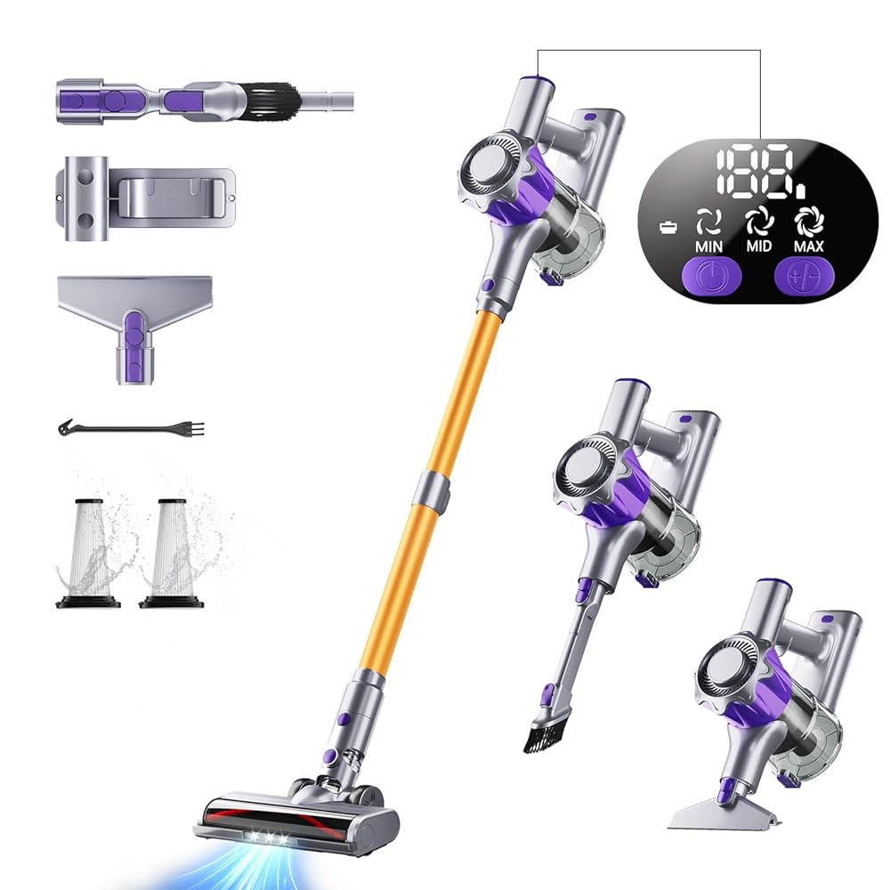 Cordless Vacuum Cleaner, 450W 40Kpa Powerful Stick Vacuum, Up to 50Mins Rechargeable Battery, Vacuum Cleaners for Home Anti-Tangled Lightweight Handheld for Hardwood Floor,...