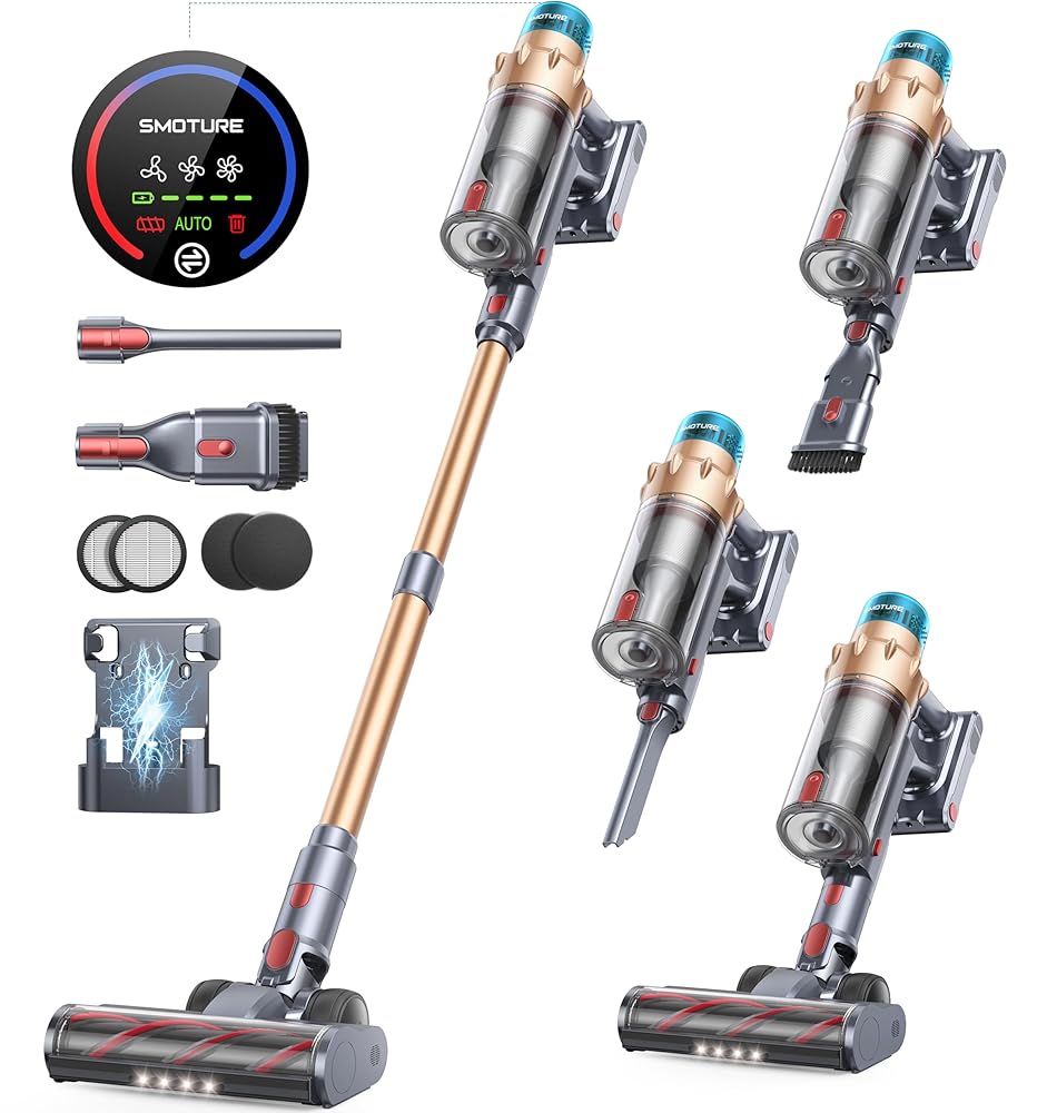 Cordless Vacuum Cleaner, 550W 45KPA 60 Mins Runtime Self-Standing Vacuum Cleaners for Home, Stick Vacuum with Charging Dock Station Removable Battery, Handheld Vacuum for Pet...