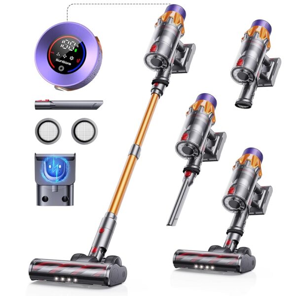 Cordless Vacuum Cleaner, 550W 45KPA 60Mins Cordless Stick Vacuum Cleaner With Touch Screen, Wall Mount Charging, Self-Standing, Handheld Vacuum Cleaners for Home/Pet...