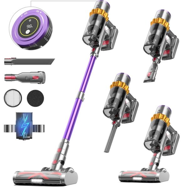 Cordless Vacuum Cleaner, 550W/45Kpa/65Mins Vacuum Cleaners for Home, Stick Vacuum Cordless with Low Noise, LED Screen, Wall Mount Charging,1.6L Dust Cup, Rechargeable Vacuum Pet...