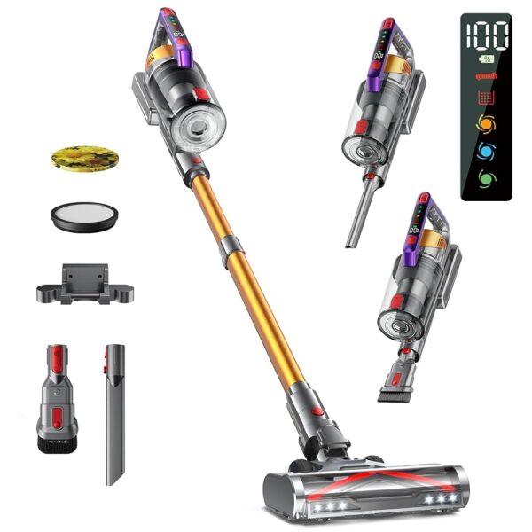 Cordless Vacuum Cleaner, 550W/45KPA Self-Standing Vacuum Cleaners for Home, Max 60Mins Anti-Tangle Stick Vacuum with Aromatherapy, Dual-Handheld Lightweight Vacuum for Pet Hair,...