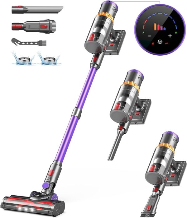 Cordless Vacuum Cleaner, 550W/45Kpa Stick Vacuum with Smart Display, MAX 65Mins Runtime Vacuum Cleaners for Home, Auto Mode & Anti-Tangle Lightweight Vacuum, Vacuum for Pet...