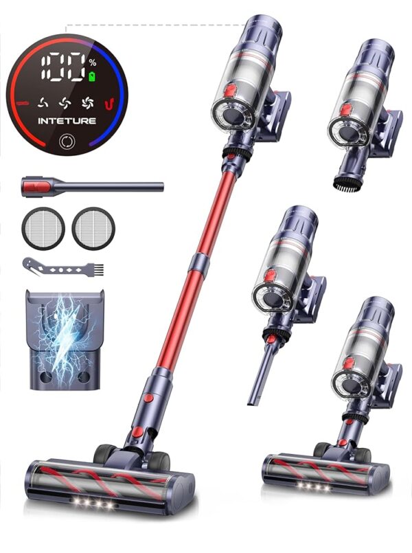 Cordless Vacuum Cleaner, 550W 45Kpa Vacuum Cleaners for Home, Stick Vacuum with Self-Standing, Max 60 Mins, Touch Screen, Vacuum Cleaner with Charging Station for Hard Floor...