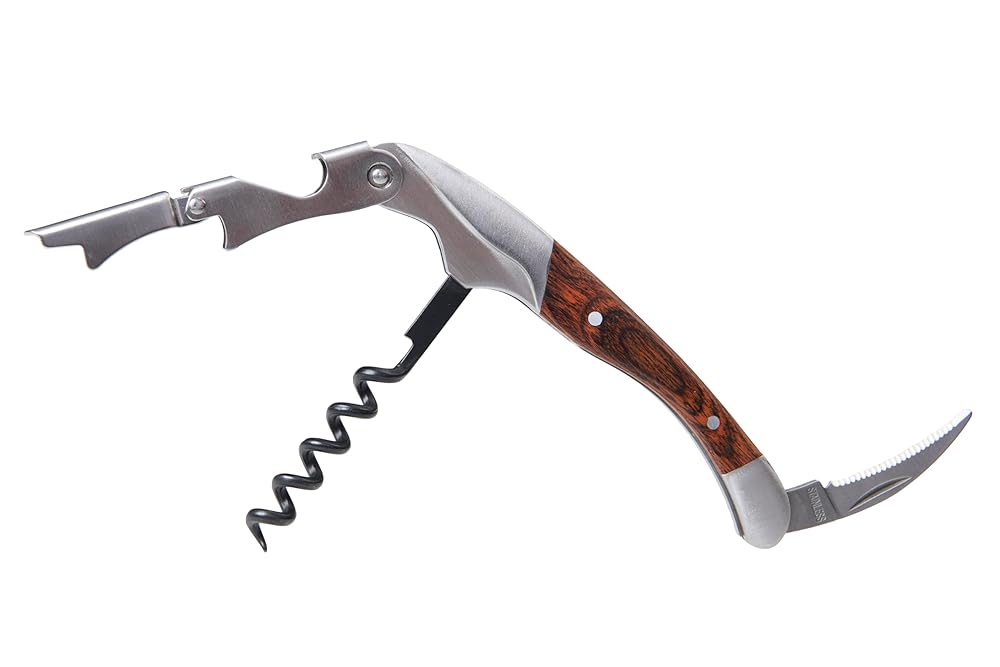 Corkscrew Wine Opener with Foil Cutter Cap Remover and Double Steel Hinges Lever Wine Key Bottle Opener for Home Kitchen Restaurant Bar Red Wood Waiter Corkscrews