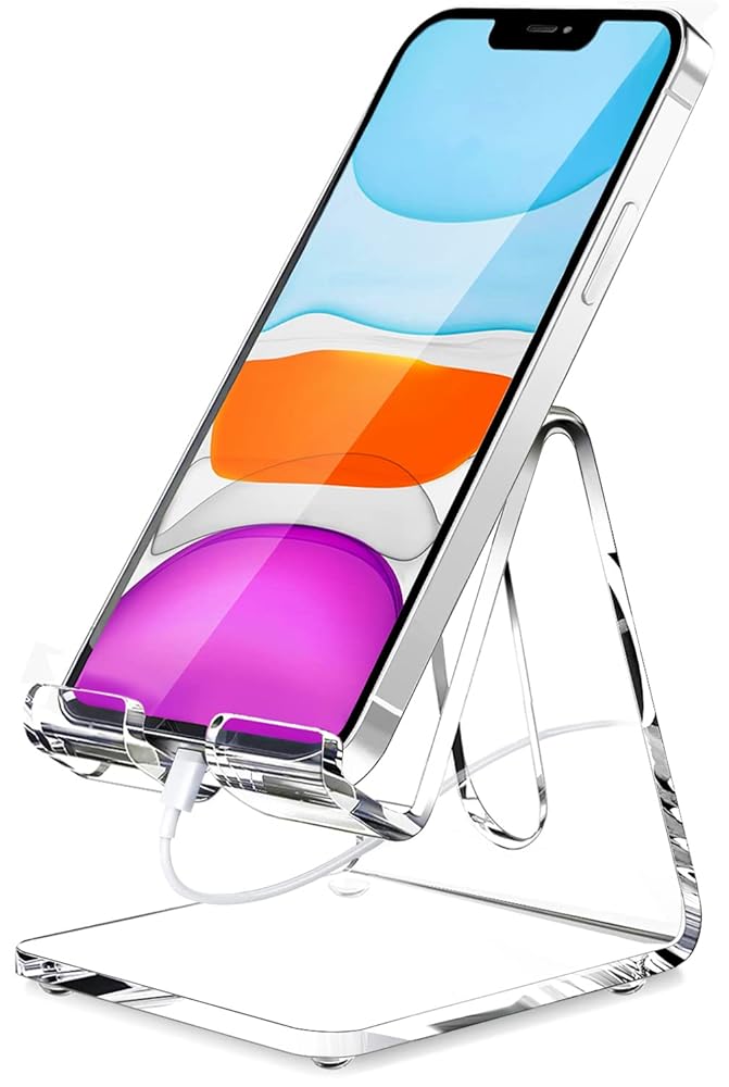 Crpich Acrylic Cell Phone Stand, Portable Clear Phone Stand for Desk, Compatible with Phone15 14 13 Pro Max Mini 12 11 Plus SE, Switch, Android Smartphone, Pad, Tablet, Desk...