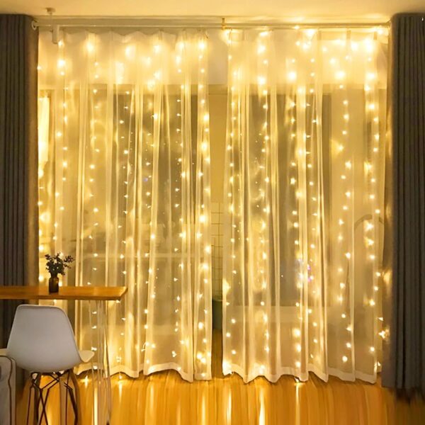 Dazzle Bright Curtain String Lights, 300 LED 9.8ft x9.8ft Warm White Fairy Lights with 8 Lighting Modes, Waterproof Lights for Bedroom Christmas Party Wedding Home Garden Wall...