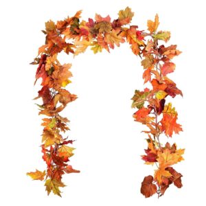 DearHouse 2 Pack Fall Garland Maple Leaf, 5.9Ft/Piece Hanging Vine Garland Artificial Autumn Foliage Garland Thanksgiving Decor for Home Wedding Fireplace Party Christmas (Orange)