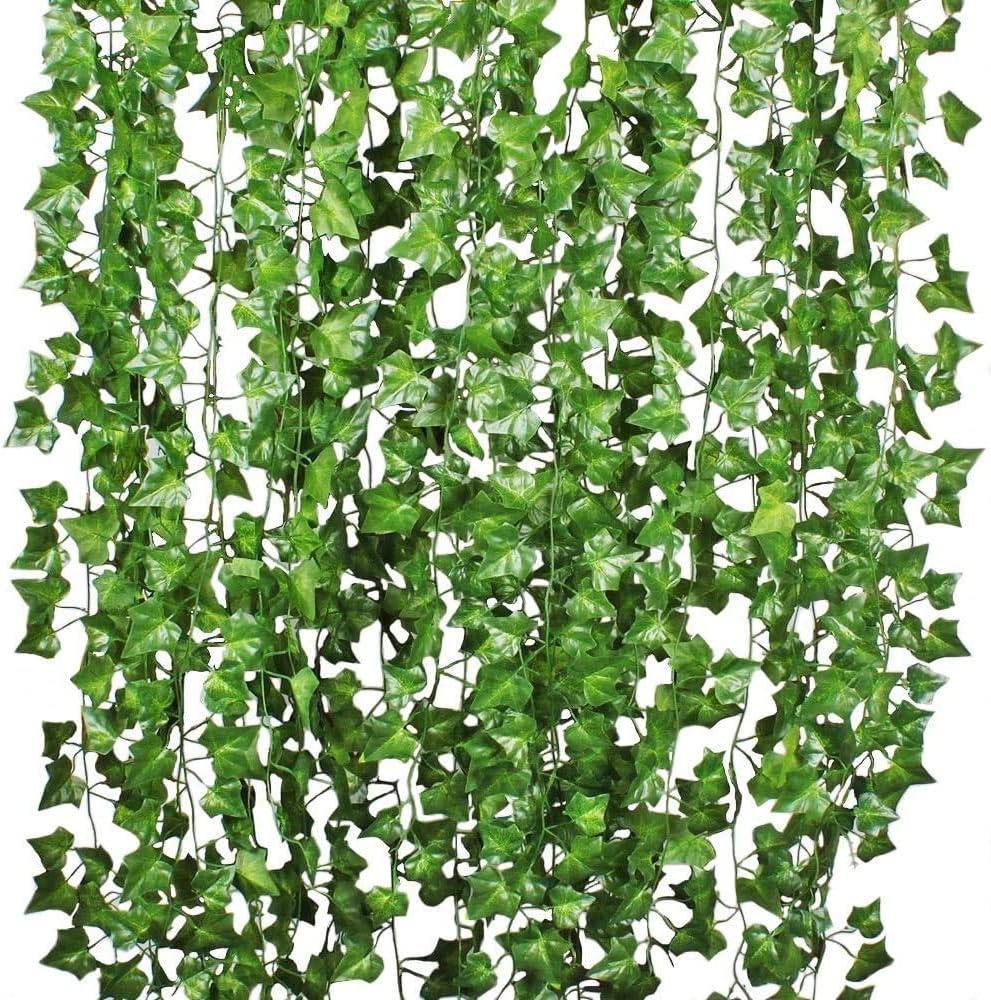 DearHouse 84 Feet 12 Strands Artificial Ivy Leaf Plants Vine Hanging Garland Fake Foliage Flowers Home Kitchen Garden Office Wedding Wall Decor, Green