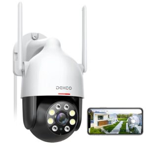 DEKCO 2K WiFi Surveillance Security Camera Outdoor/Home/Dome, Pan-Tilt 360° View, 3MP, Motion Detection and Siren, 2-Way Audio,Full Color Night Vision, Waterproo