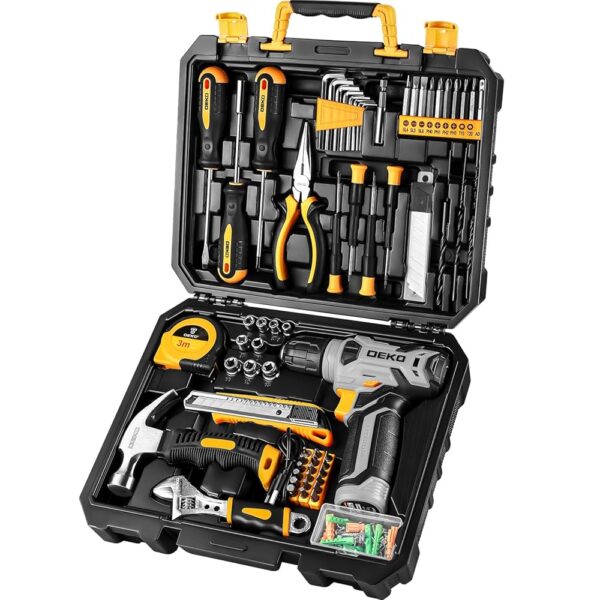 DEKOPRO 126 Piece Power Tool Combo Kits with 8V Cordless Drill, 10MM 3/8'' Keyless Chuck, Professional Household Home Tool Kit Set, DIY Hand Tool Kits for Garden Office House...