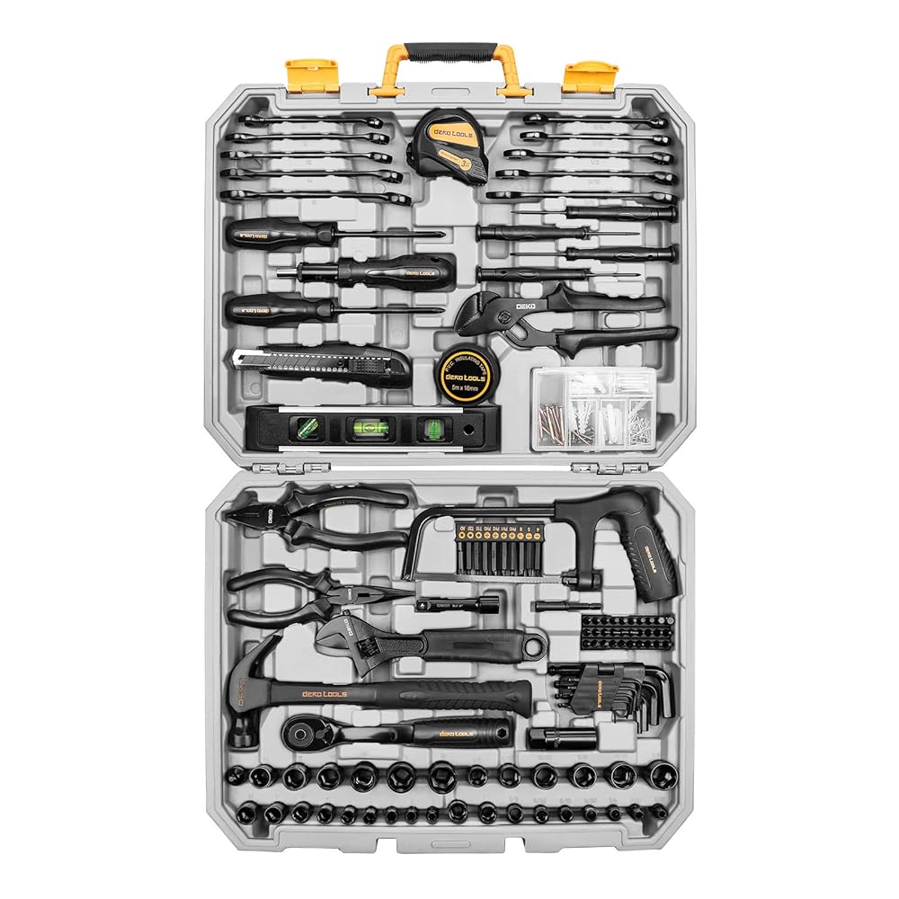 DEKOPRO 218-Piece General Household Hand Tool kit, Professional Auto Repair Tool Set for Homeowner, General Household Hand Tool Set with Plier, Screwdriver Set, Socket Set, with...