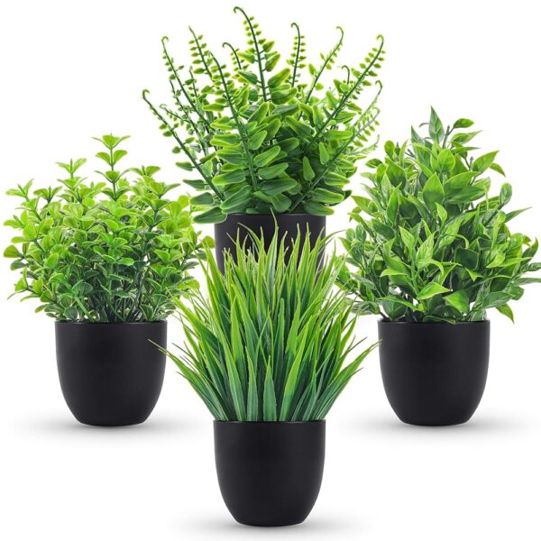 Der Rose Fake Plants 4 Packs Artificial Plants Small Faux Plants Black Bathroom Accessories for Bathroom Home Office Table Decor Indoor