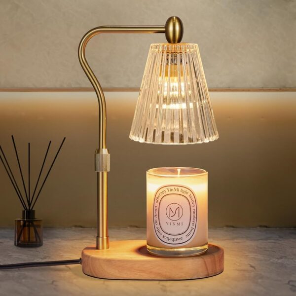 Dimmable Candle Warmer Lamp with Timer, Electric Melting Lamps for Jar Candles, Wax Melt Warmers with 2 * 50W Bulbs for Home Bedroom Decor (Wooden Base)