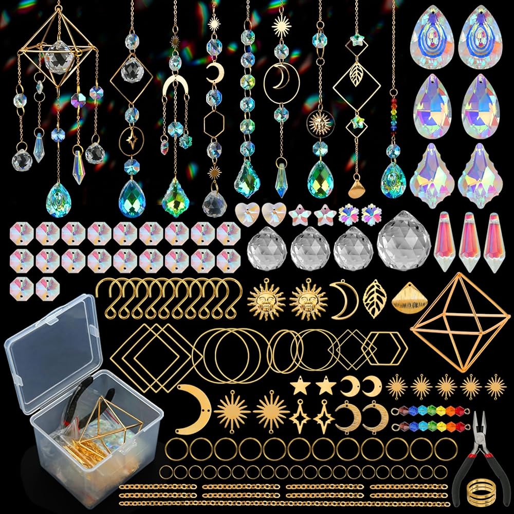 DIY Suncatchers, 400 pcs Sun Catchers Making Supplies Kit Art and Crafts for Adults Prism Hanging Decorative Suncatcher with Crystals Rainbow Maker for Indoor Windows Office...