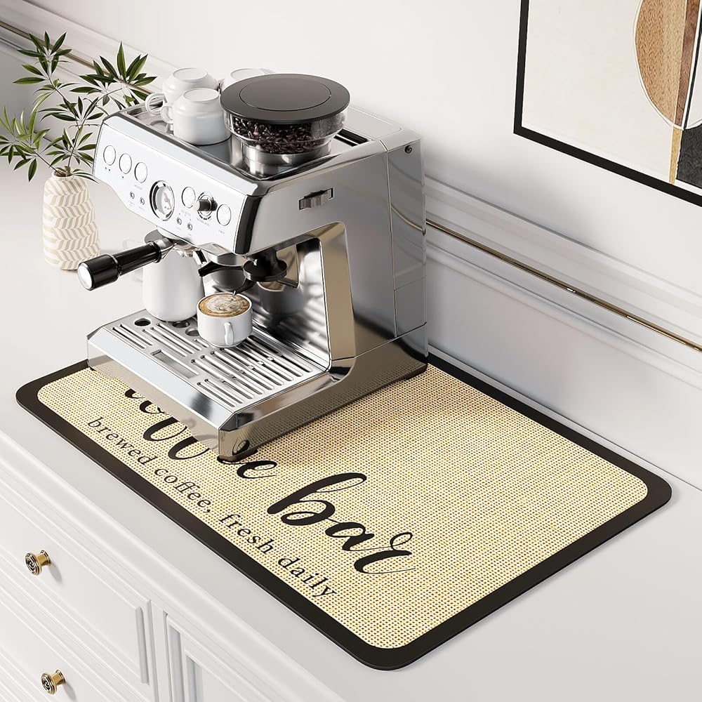 DK177 Coffee Mat Coffee Bar Mat Hide Stain Absorbent Drying Mat with Waterproof Rubber Backing Fit Under Coffee Maker Coffee Machine Coffee Pot Espresso Machine Coffee Bar...