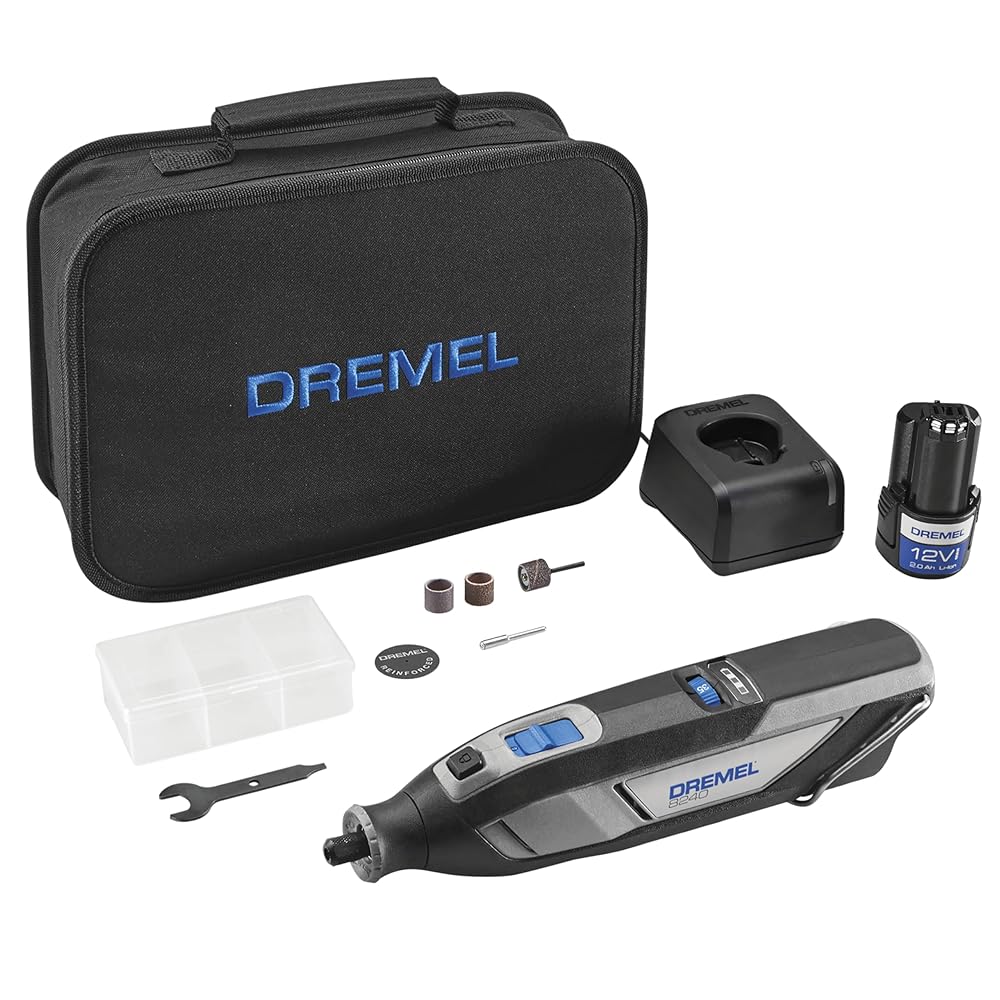 Dremel 8240-5 12V Cordless Rotary Tool Kit with Variable Speed and Comfort Grip - Includes 2AH Battery Pack, Charger, 5 Accessories, Wrench, and Tool Fabric Carry Bag