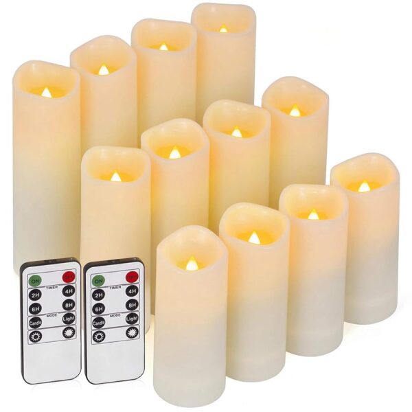 Enido 12 Pc LED Candles Flickering Flameless Candles with Remote & Timer for Romantic Ambiance, Home Decor Mood Lighting Cozy Fall Decor Battery Operated Candles, Outdoor...