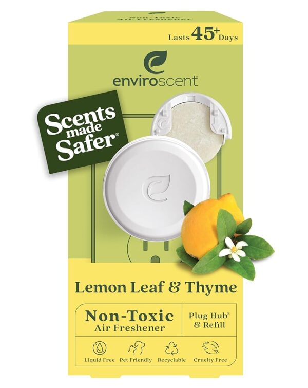 Enviroscent Non Toxic Air Freshener (Lemon Leaf & Thyme) Plug-in Air Freshener for Home | Essential Oil Plug In | Home Fragrance Last 45+ Days | 1 Refillable Air Freshener Plug...