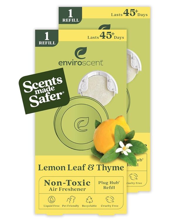 Enviroscent Non-Toxic Air Freshener Refills (Lemon Leaf & Thyme) Plug-in Air Freshener for Home | Essential Oil Plug In Refills | Home Fragrance Last Over 90 Days | 2 Liquid...