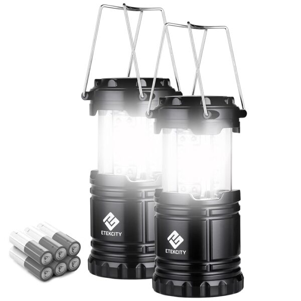 Etekcity Lantern Camping Essentials , Led Flashlight for Power Outages, Battery Operated Lights for Emergency Supplies, Survival Kit and Gear for Hurricane, 2 Pack, Black