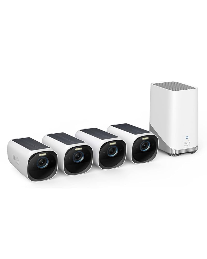 eufy Security eufyCam S330 (eufyCam 3) 4-Cam Kit, Security Camera Outdoor Wireless, 4K with Integrated Solar Panel, Face Recognition AI, Expandable Local Storage, Spotlight, No...