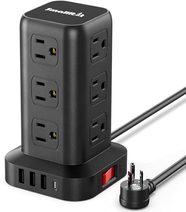 Extension Cord with Multiple Outlets, Surge Protector Power Strip Tower, 12 AC 4 USB，Surge Protector Tower 6.5FT Overload Protection for Home Office