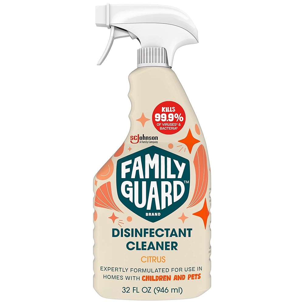 Family Guard Brand Disinfectant Spray Trigger & Multi Surface Cleaner, Antibacterial Spray, Expertly Formulated for Use In Homes with Children & Pets, Citrus Scent, 32 oz (Pack...