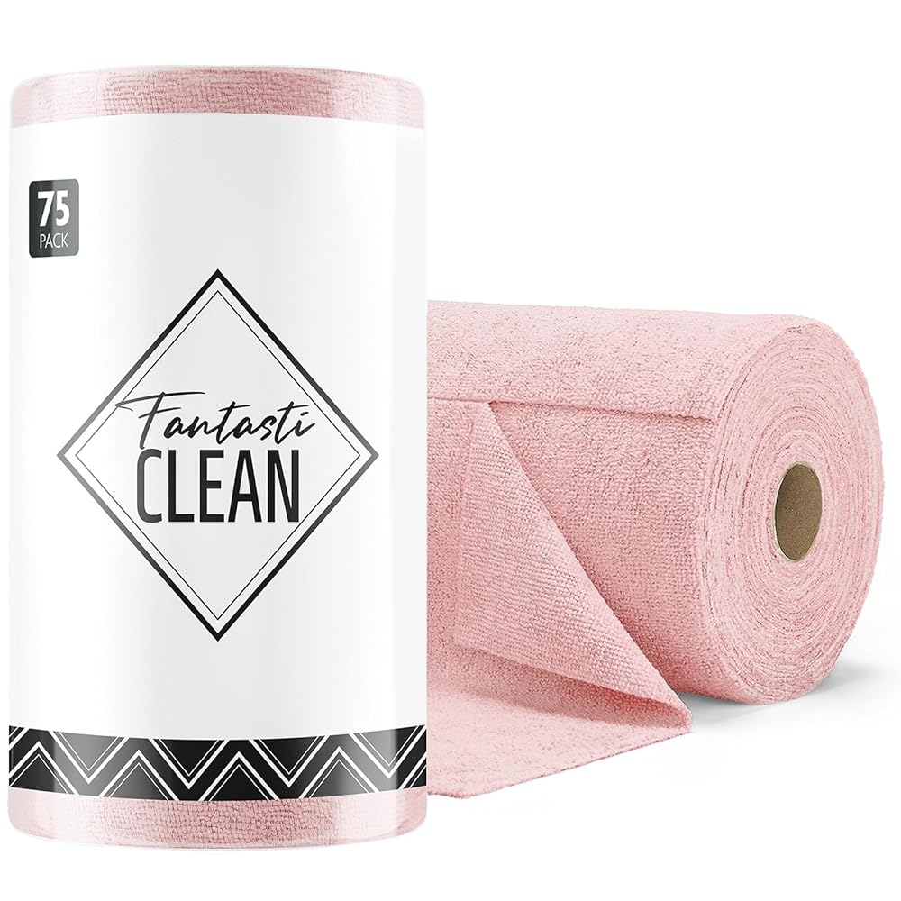 Fantasticlean Microfiber Cleaning Cloth Roll -75 Pack, Tear Away Microfiber Towels, 12" x 12", Reusable, Washable, Scratch Free, Ultra Absorbent Dish Rags for Car, Home, Garage...