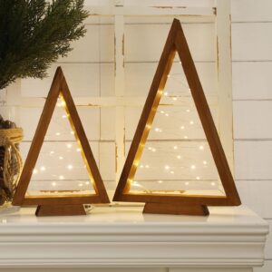 FestalMart Christmas Decorations-2PCS Light Up Wooden Christmas Tree- Handmade Tabletop Christmas Tree with Light for Farmhouse Home Kitchen Table Mantle Shelf Party Decor