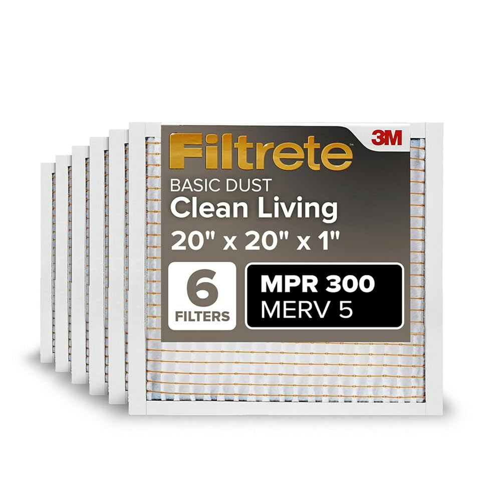 Filtrete 20x20x1 AC Furnace Air Filter, MERV 5, MPR 300, Capture Unwanted Particles, 3-Month Pleated 1-Inch Electrostatic Air Cleaning Filter, 6-Pack (Actual...