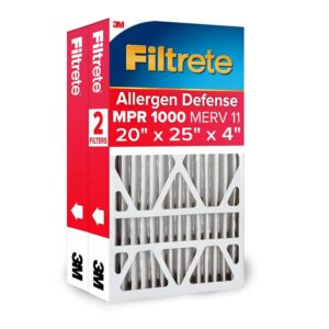 Filtrete 20x25x4, AC Furnace Air Filter, MPR 1000 DP, Micro Allergen Defense Deep Pleat, 2-Pack (actual dimensions 19.88 x 24.63 x 4.31)