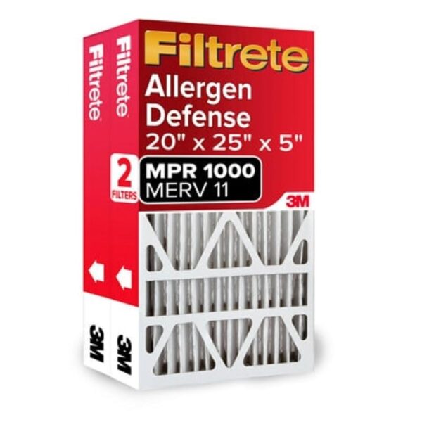 Filtrete 20x25x5 AC Furnace Air Filter, MPR 1000, MERV 11, Fits Lennox Devices, Allergen Defense, Electrostatic Air Cleaning Filter, 2-Pack (actual size 19.63 x 24.75 x 4.31 in)